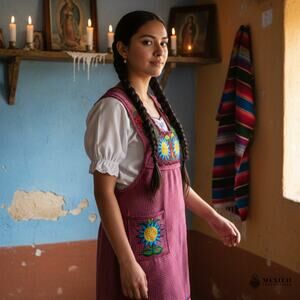 Reds Mexican Embroidered Apron – Basic Handmade Apron with Floral Design